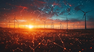 风力发电场日落星空