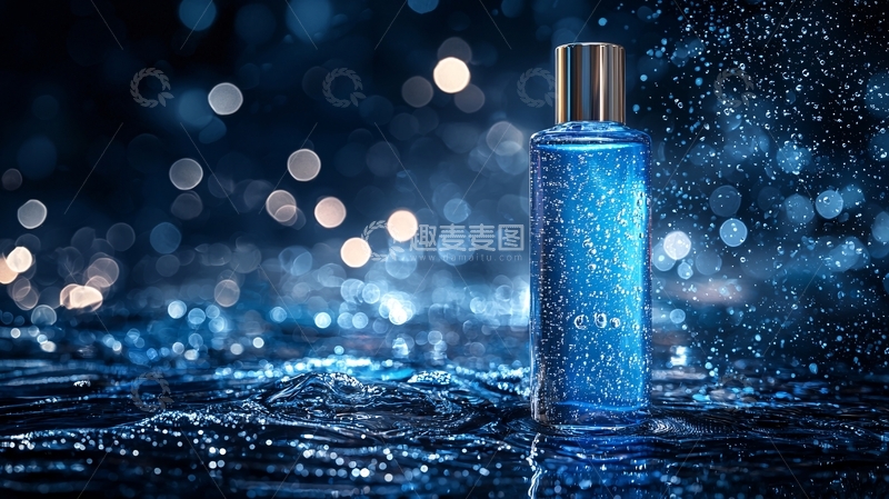 高清大图下载【趣麦麦图】蓝色香水瓶水光波光粼粼