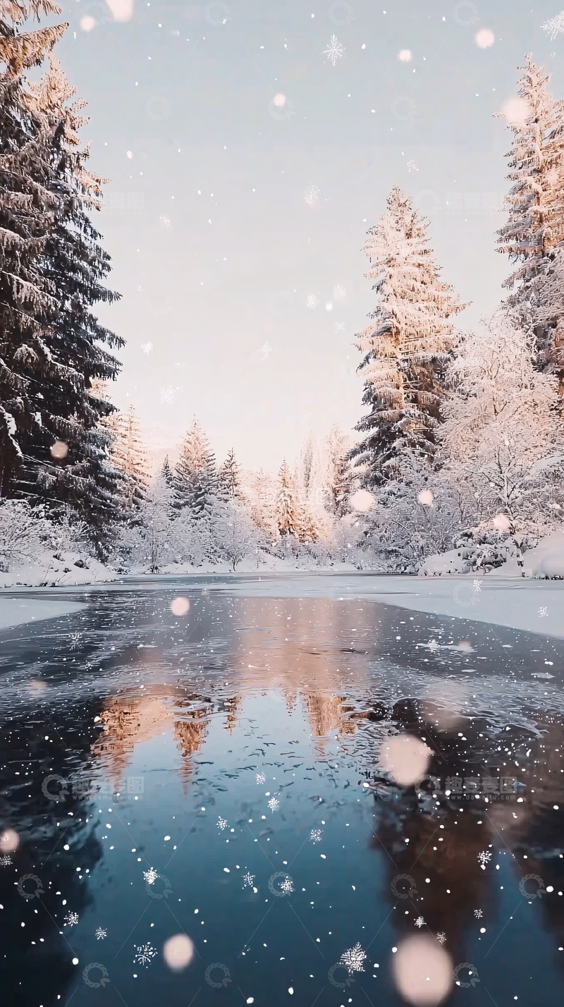 高清大图下载【趣麦麦图】冬日雪景湖泊倒影