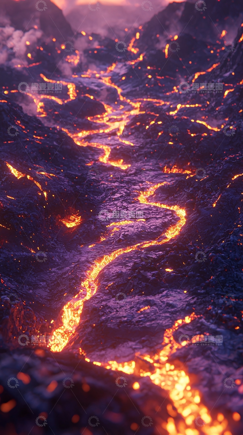 高清大图下载【趣麦麦图】熔岩河流蜿蜒山谷