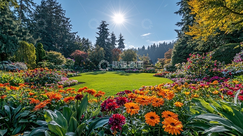 高清大图下载【趣麦麦图】阳光明媚的花园景色
