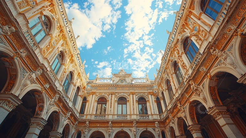 高清大图下载【趣麦麦图】古典建筑仰视天空