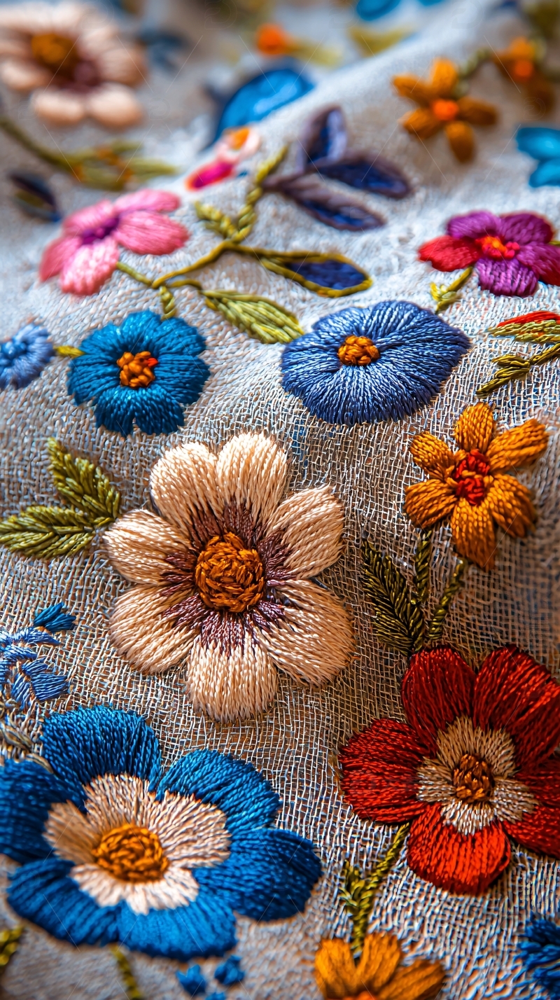色彩鲜艳的刺绣花朵
