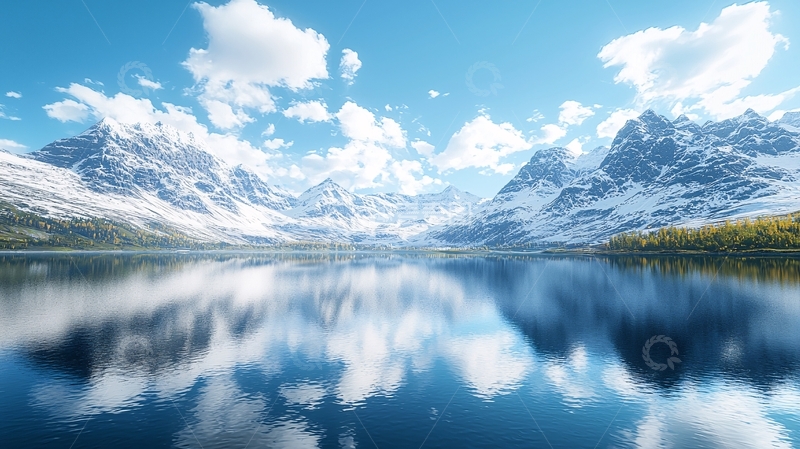 高清大图下载【趣麦麦图】雪山湖泊倒影