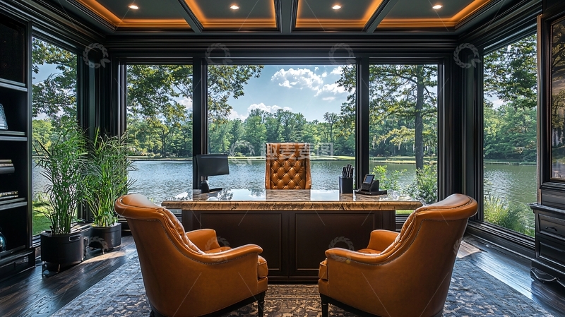 高清大图下载【趣麦麦图】湖景办公室
