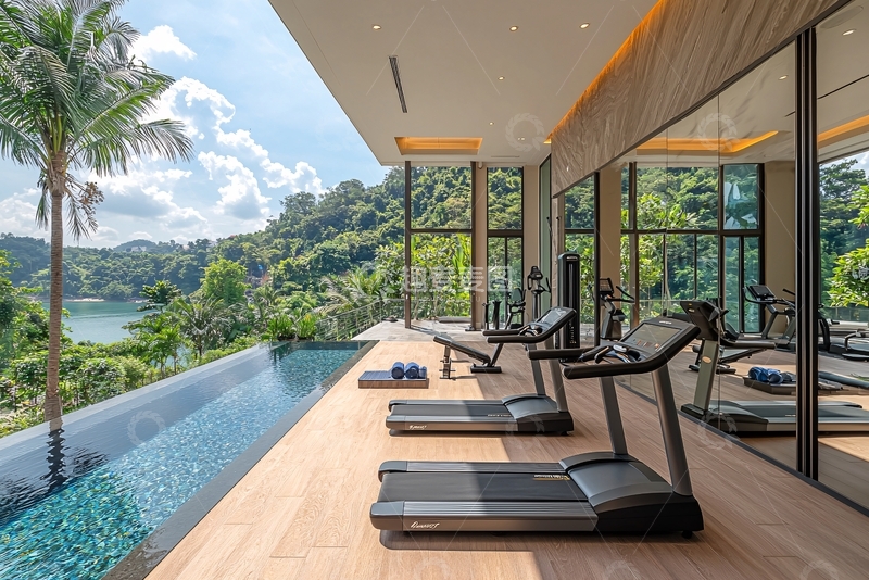 高清大图下载【趣麦麦图】-泳池边健身房