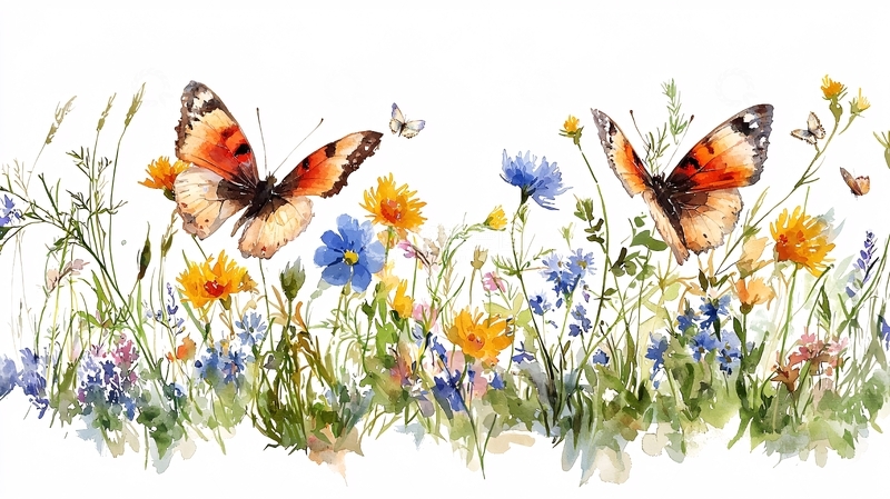 高清大图下载【趣麦麦图】水彩蝴蝶花卉