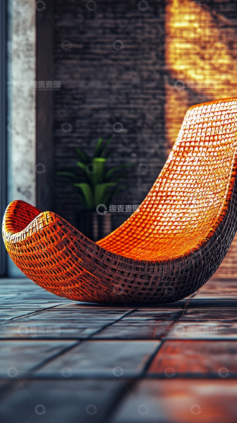 高清大图下载【趣麦麦图】橙色藤编摇椅