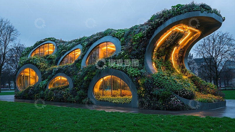 高清大图下载【趣麦麦图】绿植覆盖的现代建筑