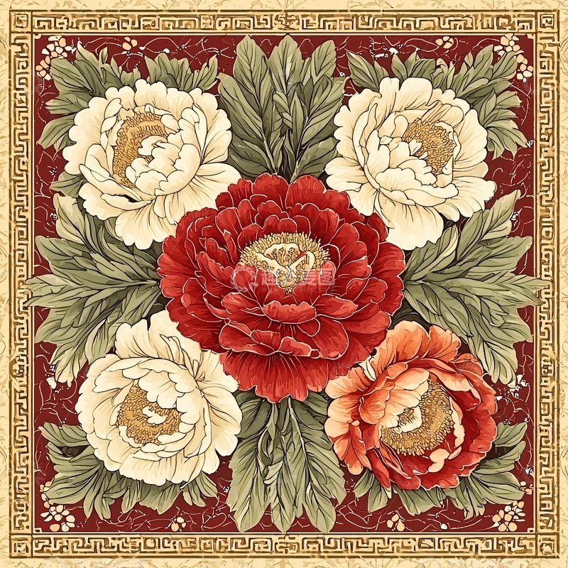 高清大图下载【趣麦麦图】牡丹花簇拥的喜庆图