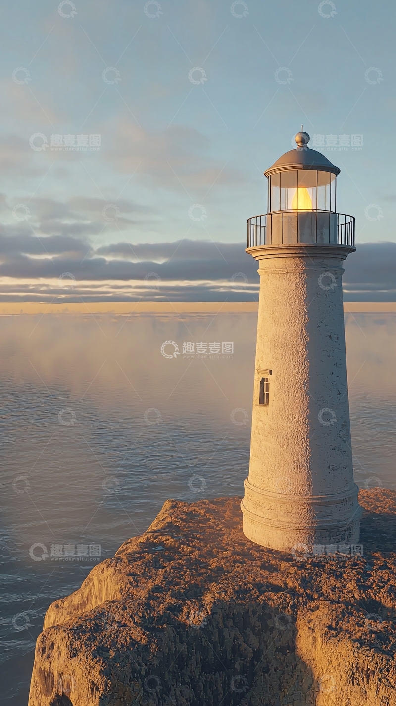 高清大图下载【趣麦麦图】日出时分海边灯塔