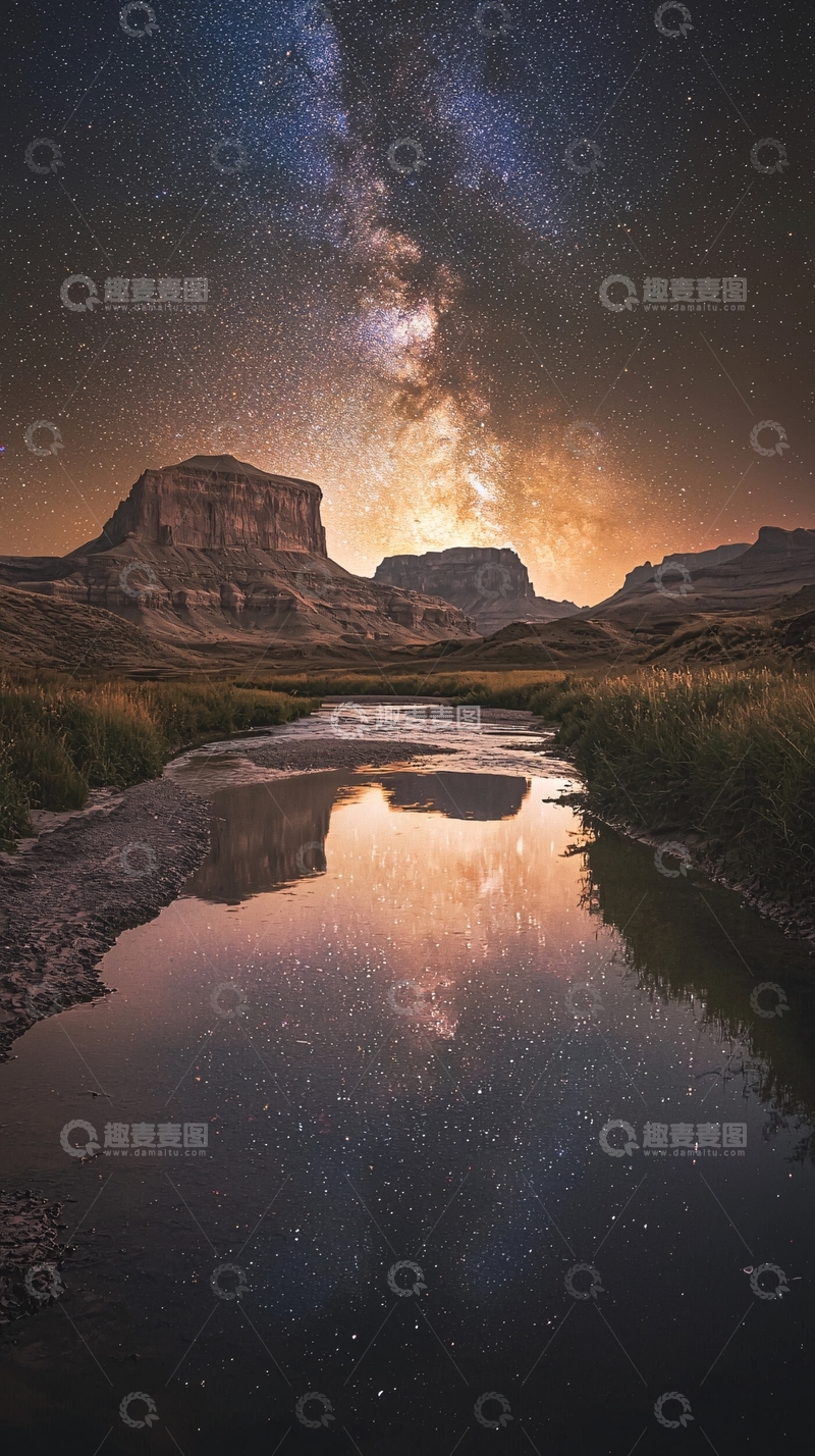 高清大图下载【趣麦麦图】星空下的峡谷河流