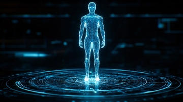 蓝色光晕人体全身扫描