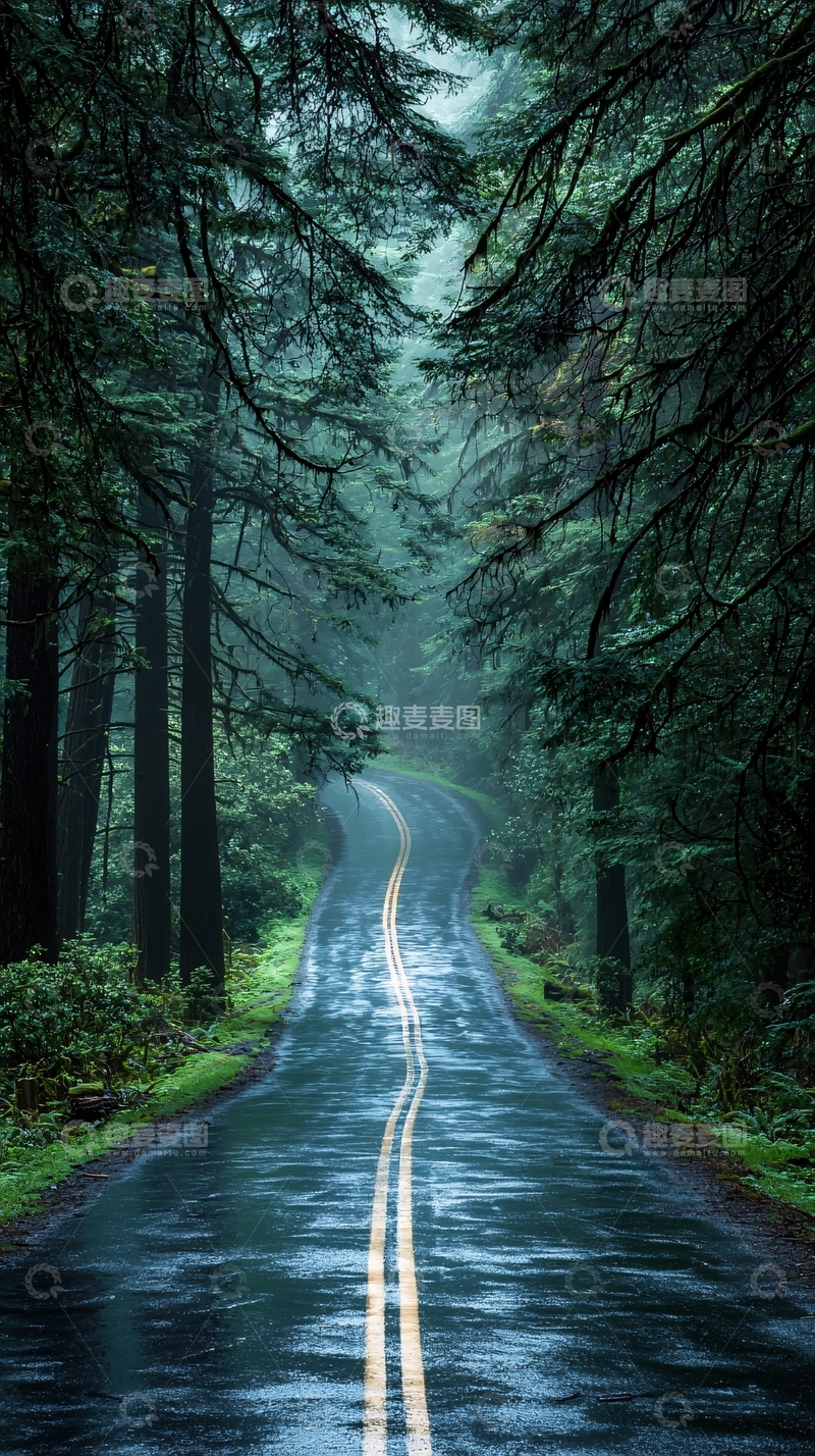 高清大图下载【趣麦麦图】蜿蜒道路穿过森林