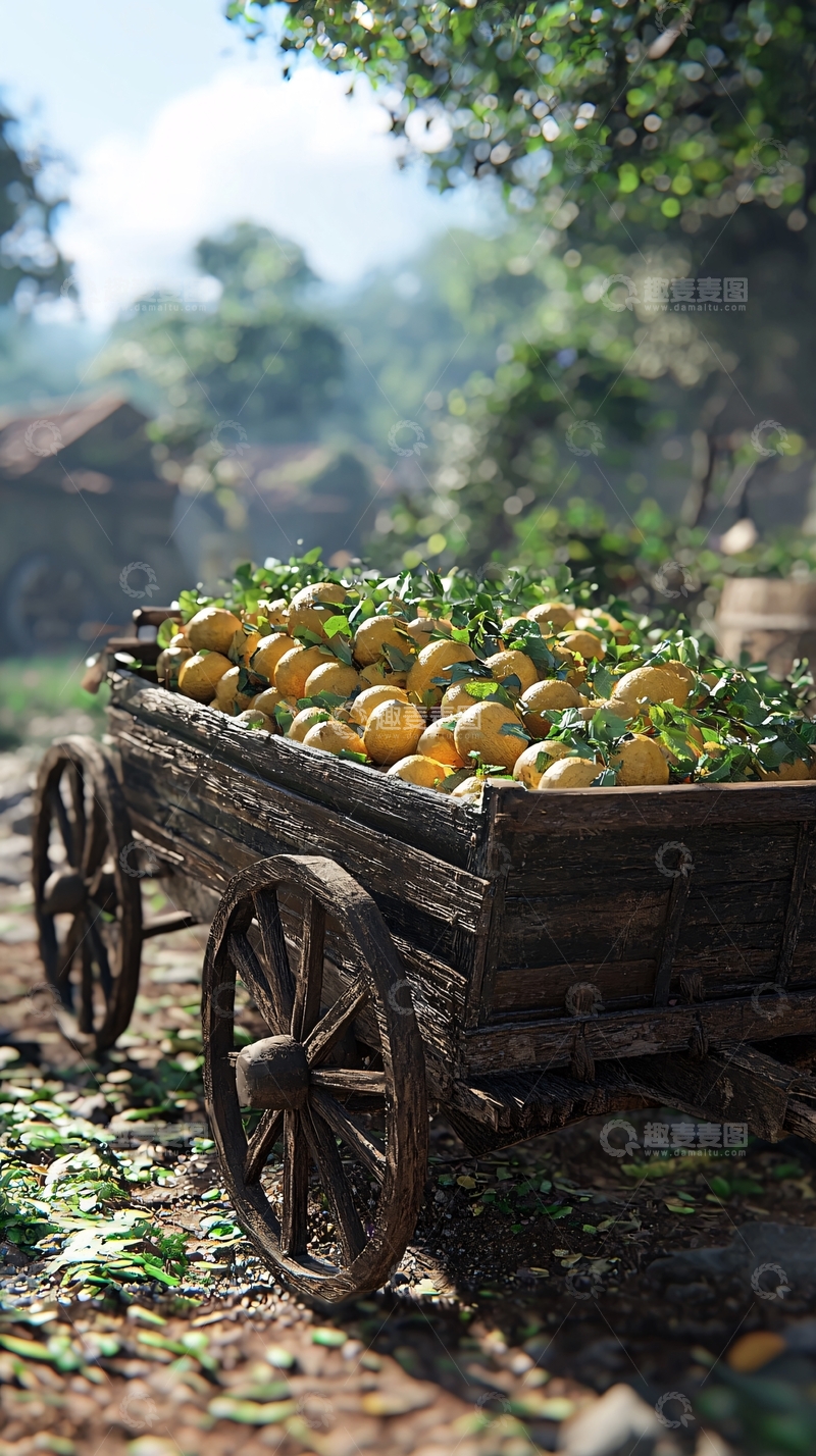 高清大图下载【趣麦麦图】乡间小路上的木制手推车