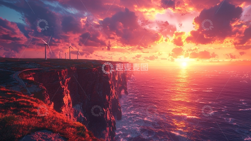 高清大图下载【趣麦麦图】海边悬崖日落美景