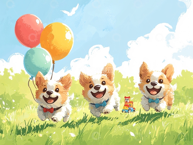 高清大图下载【趣麦麦图】三只柯基奔跑