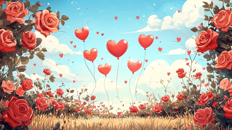 高清大图下载【趣麦麦图】心形气球玫瑰花田