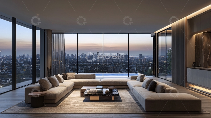 高清大图下载【趣麦麦图】现代简约风格大落地窗豪宅客厅