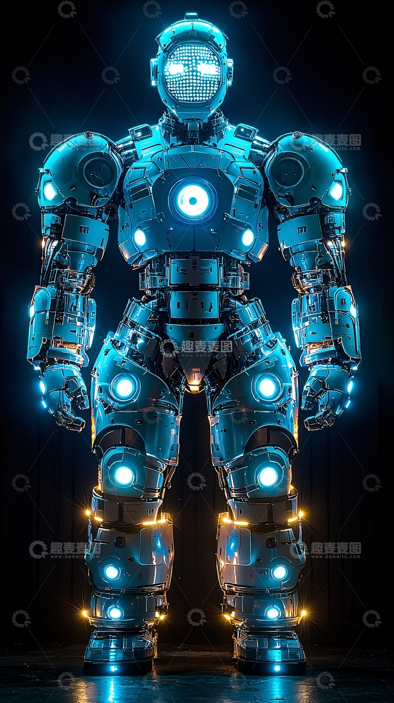 高清大图下载【趣麦麦图】蓝色发光机器人