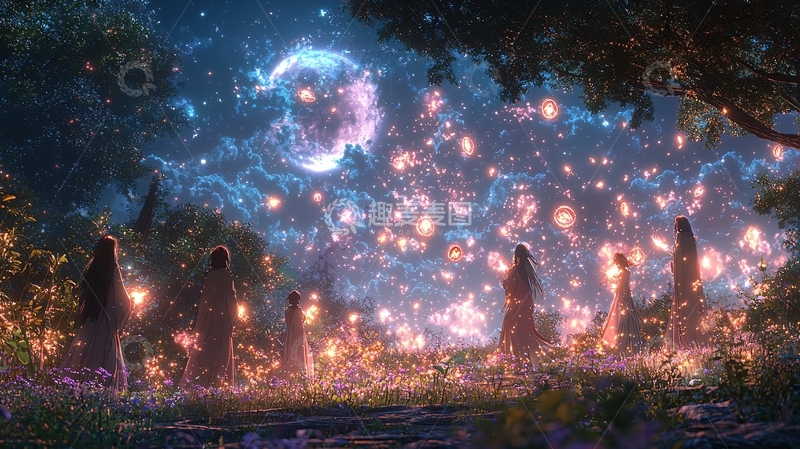 高清大图下载【趣麦麦图】梦幻森林夜景