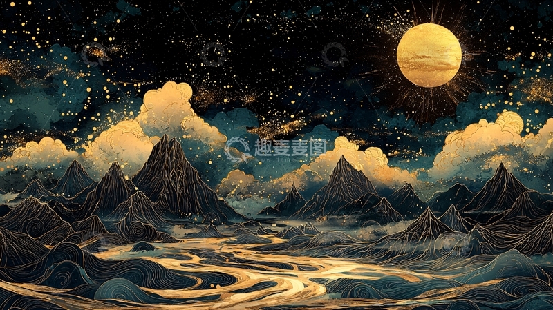 高清大图下载【趣麦麦图】夜晚星空下的山水风景
