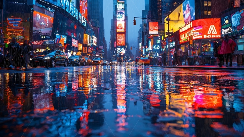 高清大图下载【趣麦麦图】繁华都市雨夜霓虹灯倒影