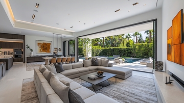 豪华客厅落地窗外花园