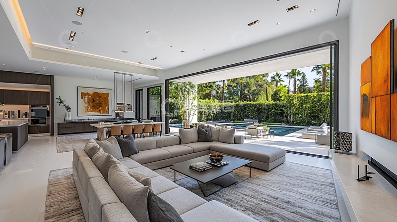 高清大图下载【趣麦麦图】豪华客厅落地窗外花园