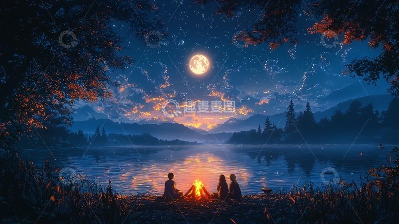 高清大图下载【趣麦麦图】篝火旁的夜晚