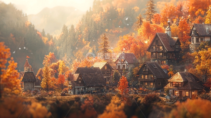 高清大图下载【趣麦麦图】秋日童话小镇