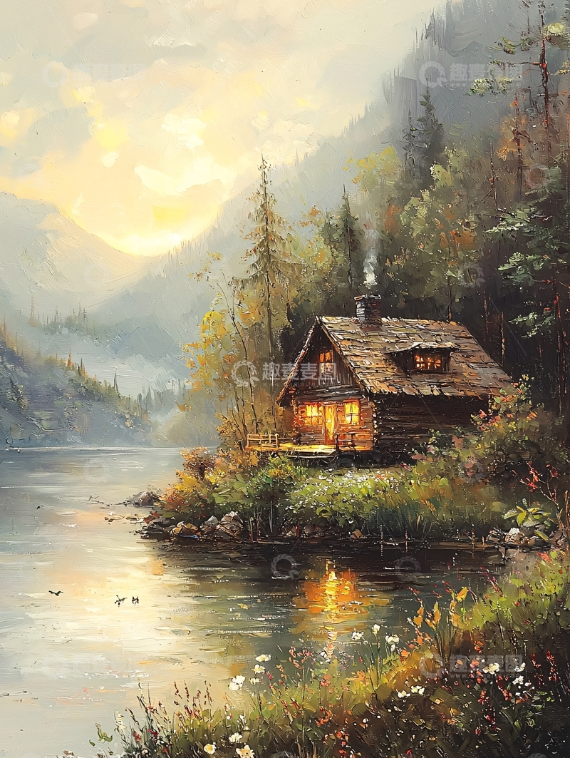 高清大图下载【趣麦麦图】水边小屋宁静唯美风景