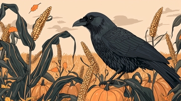 秋季南瓜田里一只乌鸦