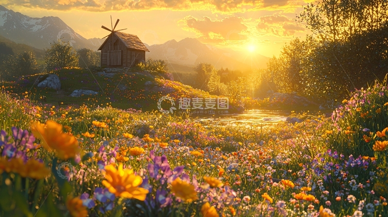 高清大图下载【趣麦麦图】夕阳下田园风光