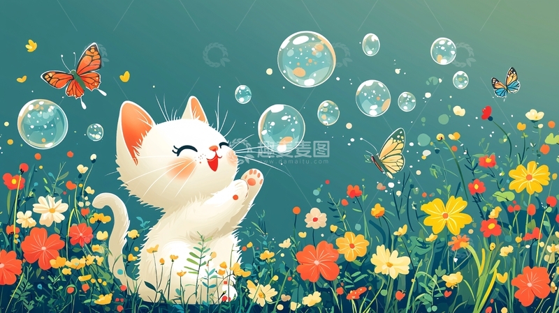 高清大图下载【趣麦麦图】可爱猫咪吹泡泡