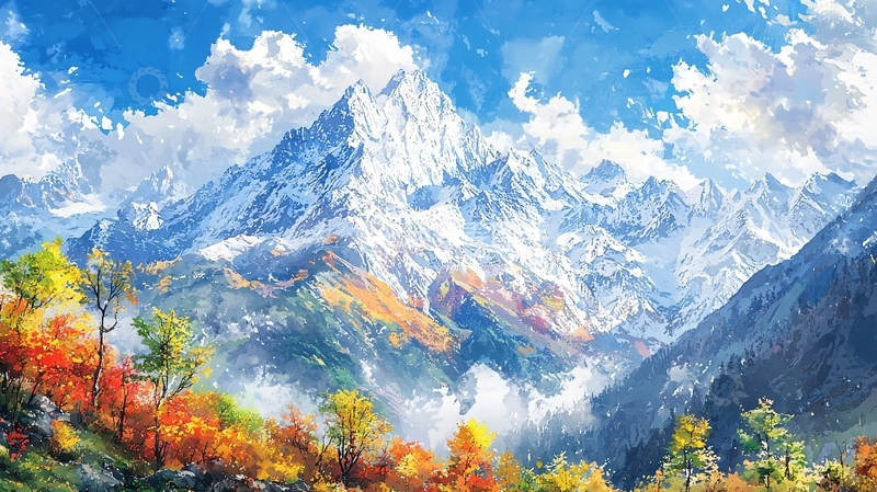 高清大图下载【趣麦麦图】雪山秋色风景图