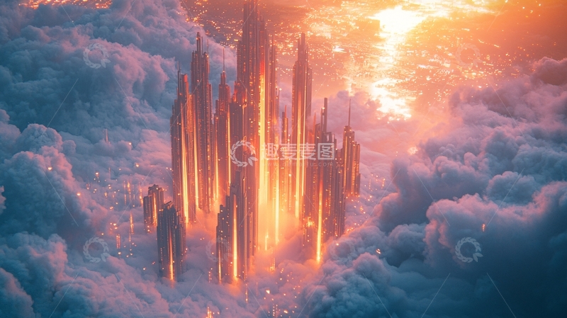 高清大图下载【趣麦麦图】漂浮在云上的城市