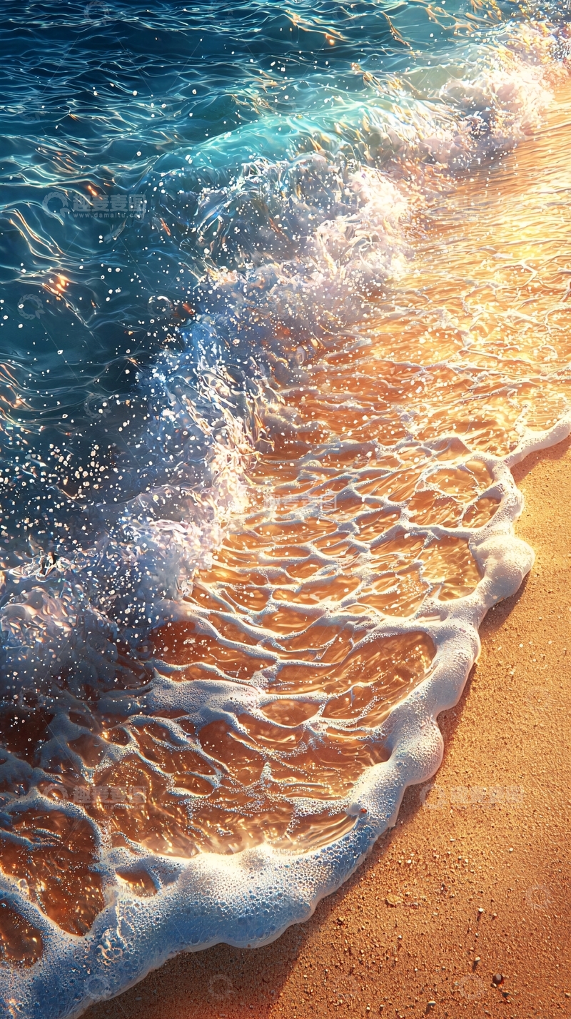 高清大图下载【趣麦麦图】海浪拍打沙滩的画面