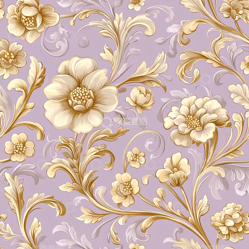 高清大图下载【趣麦麦图】金色花卉紫色背景
