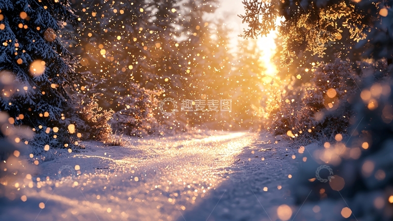 高清大图下载【趣麦麦图】雪地森林阳光