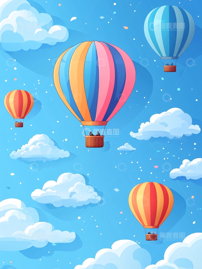 高清大图下载【趣麦麦图】卡通热气球蓝天白云