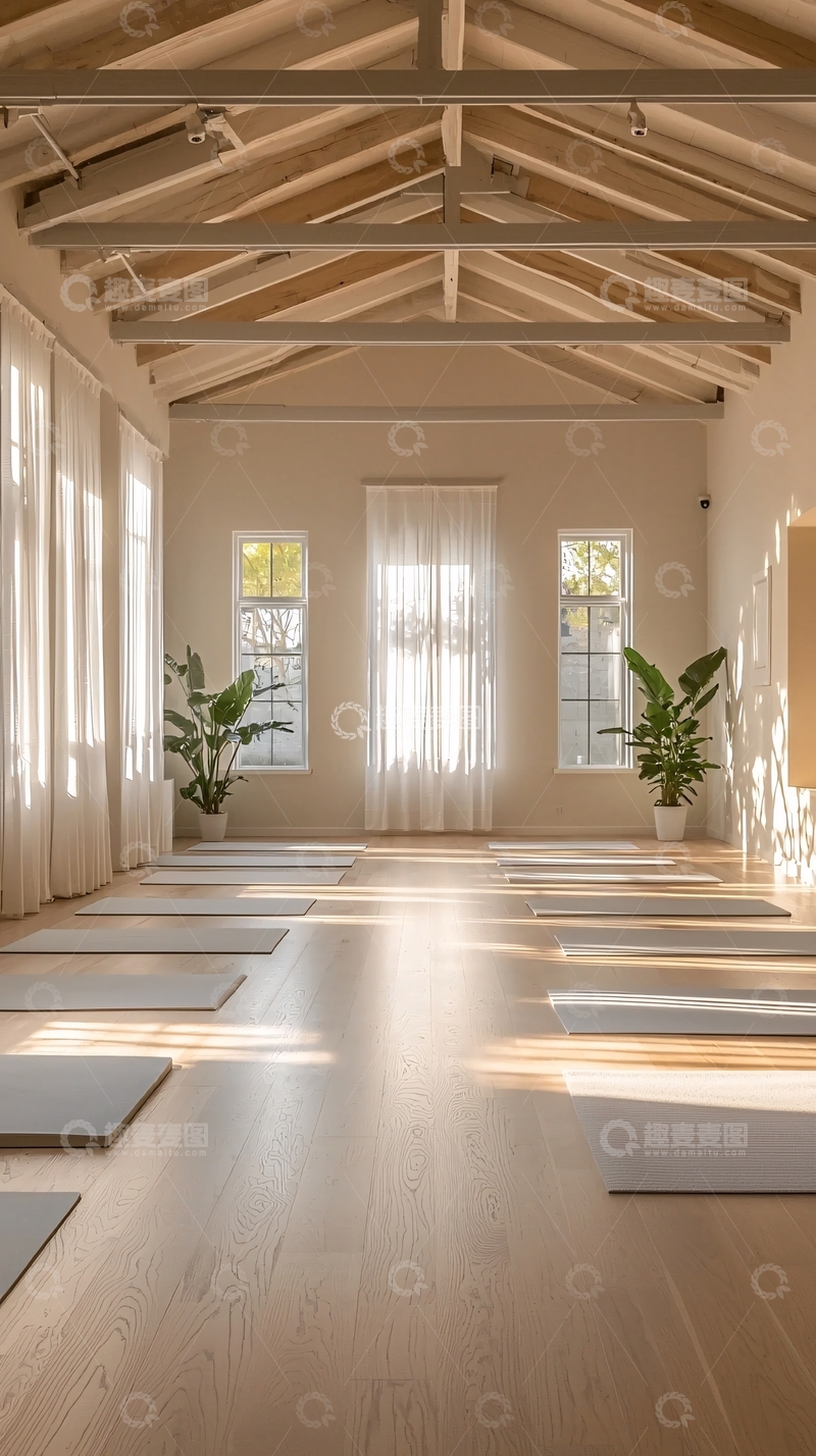 高清大图下载【趣麦麦图】明亮宽敞的瑜伽教室