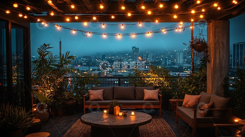 高清大图下载【趣麦麦图】屋顶花园夜景灯光