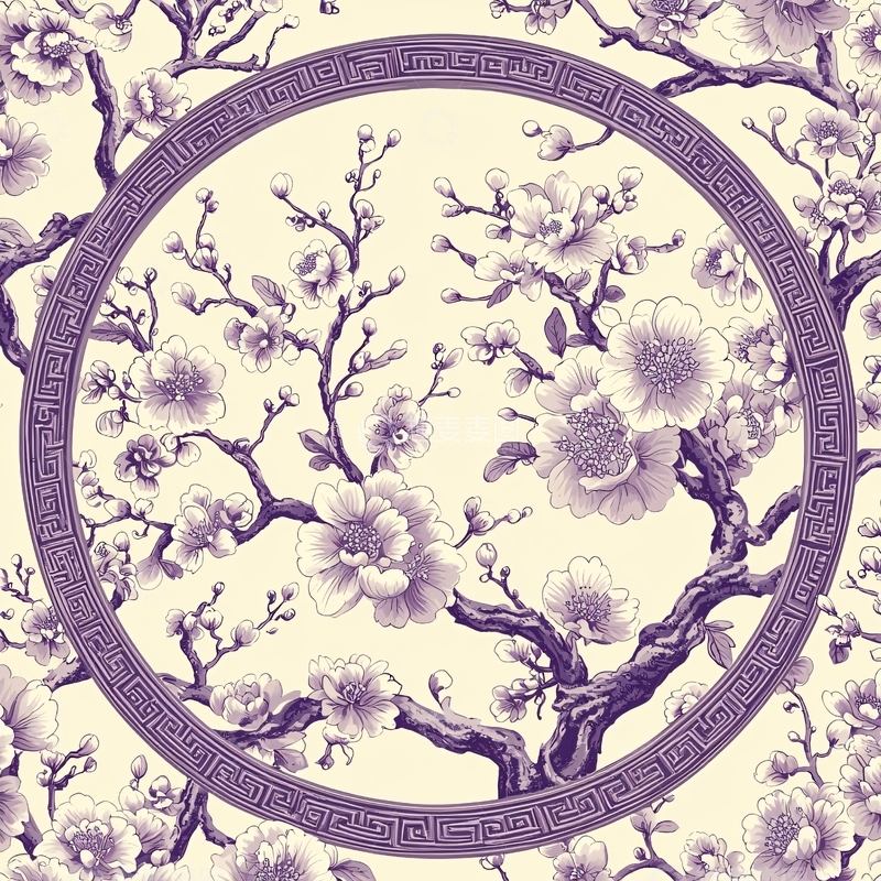 高清大图下载【趣麦麦图】淡雅紫色花卉圆形边框图案