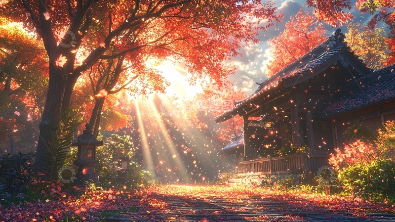 高清大图下载【趣麦麦图】秋日阳光下的日式房屋