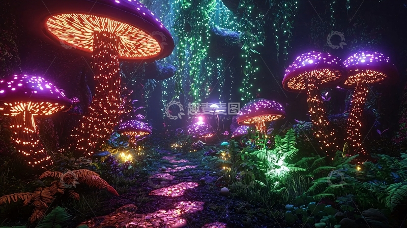 高清大图下载【趣麦麦图】发光蘑菇森林