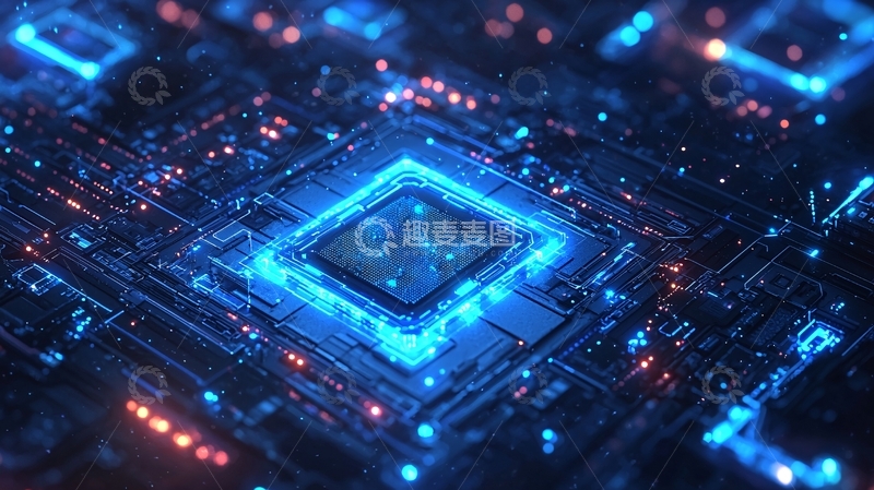 高清大图下载【趣麦麦图】芯片科技蓝色光效特写