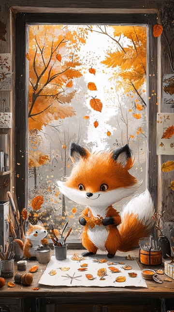 窗边的小狐狸和落叶