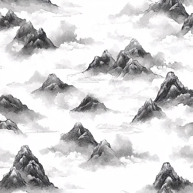 高清大图下载【趣麦麦图】水墨山峰云雾缭绕图