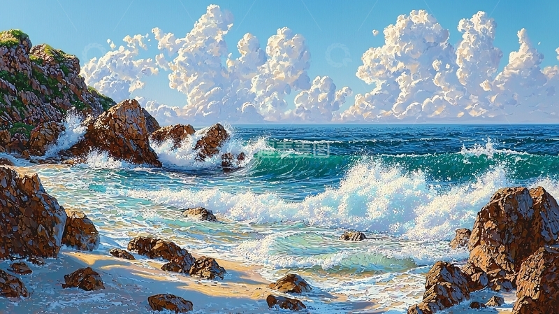 高清大图下载【趣麦麦图】海边岩石上的海浪